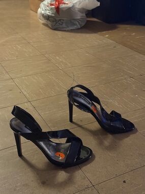 Nine West Black Patent Crisscross Slingback Heels